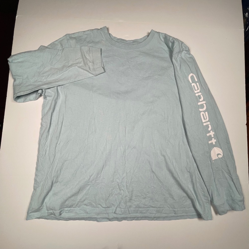 Carhartt Mens XXL Loose Fit Long Sleeve Graphic Logo T-Shirt Light Blue